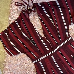 Striped cropped jumpsuit- open back